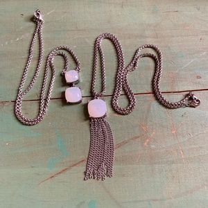 Faux Opal Crystal Silver Tone Layering Necklaces